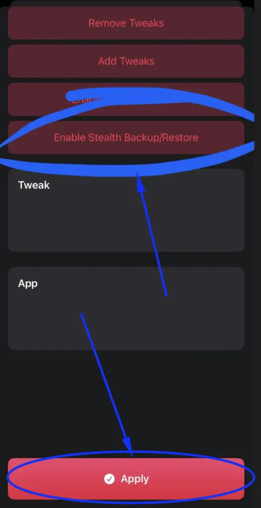 Select the “Enable Stealth Backup/Restore