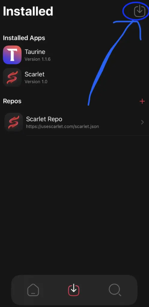 Launch the Scarlet app and press the sideload button