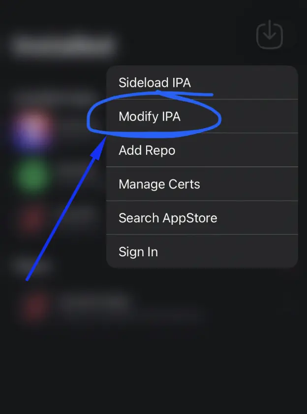 Open the Scarlet iOS app and navigate to the “Modify IPA” option